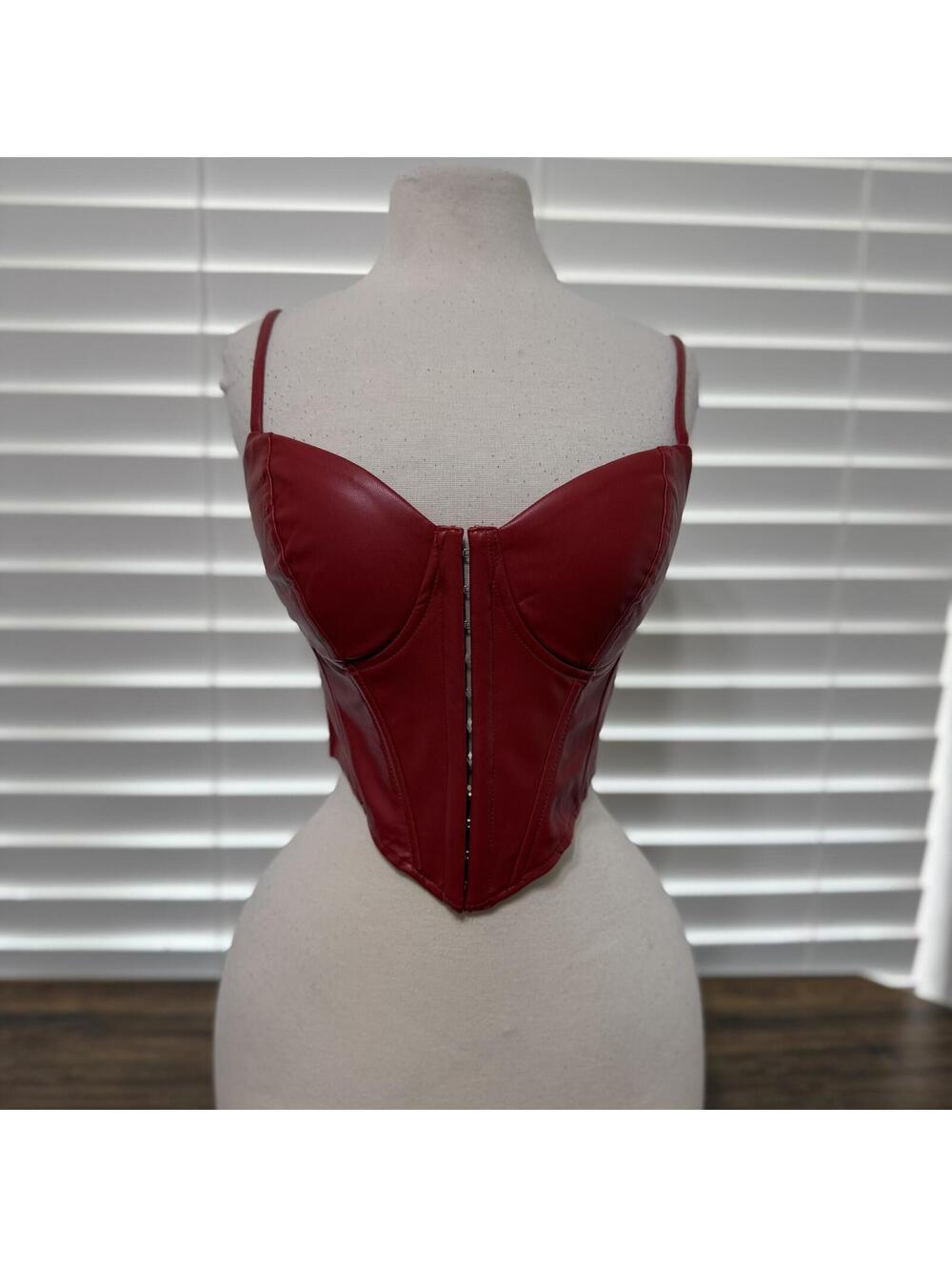 Say What Red Faux Leather Corset Top Size Medium